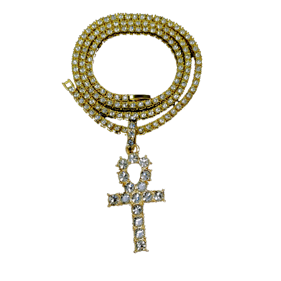 NL2049 Cross Necklace Hot Sell Bling Silver Gold Fake Diamond Tennis Cross Necklace with Tennis Chains