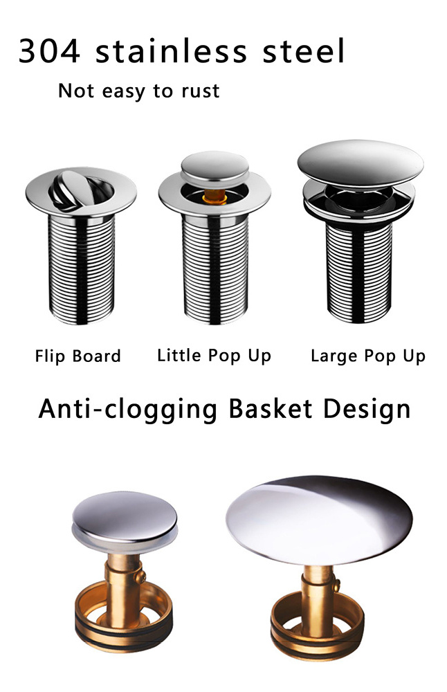 Bathroom Sink Drain,Bathroom Pop Up Drain Plug with Detachable Stopper Basket Hair Catcher, Anti Clog Drain Straine