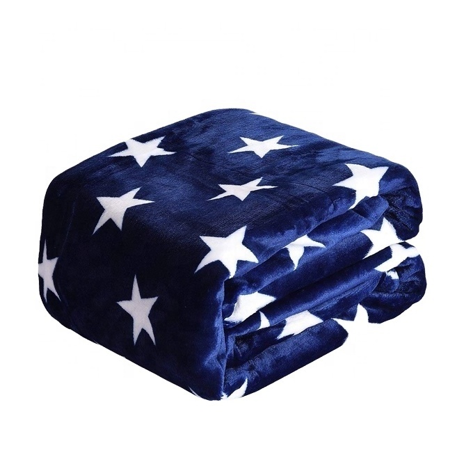 Hot selling custom star printed flannel fleece blanket for bed