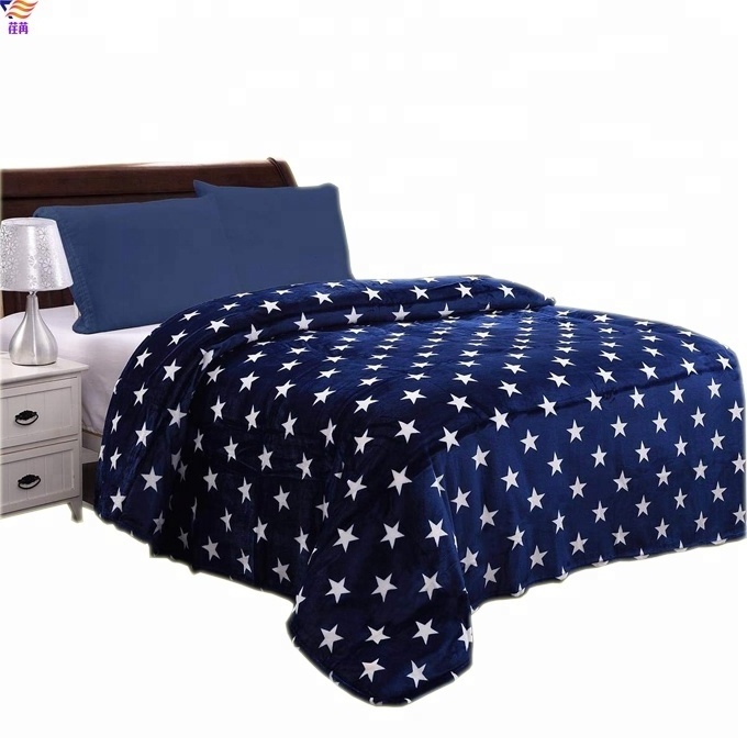 Hot selling custom star printed flannel fleece blanket for bed