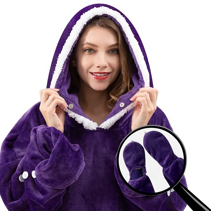 Cozy soft warm giant wearable oodie oversized blanket hoodie with sleeves & huge pockets