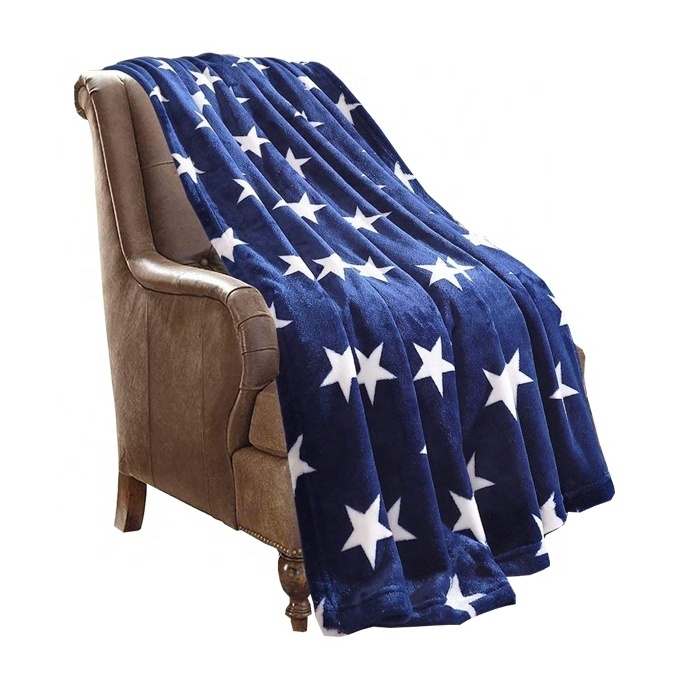 Hot selling custom star printed flannel fleece blanket for bed