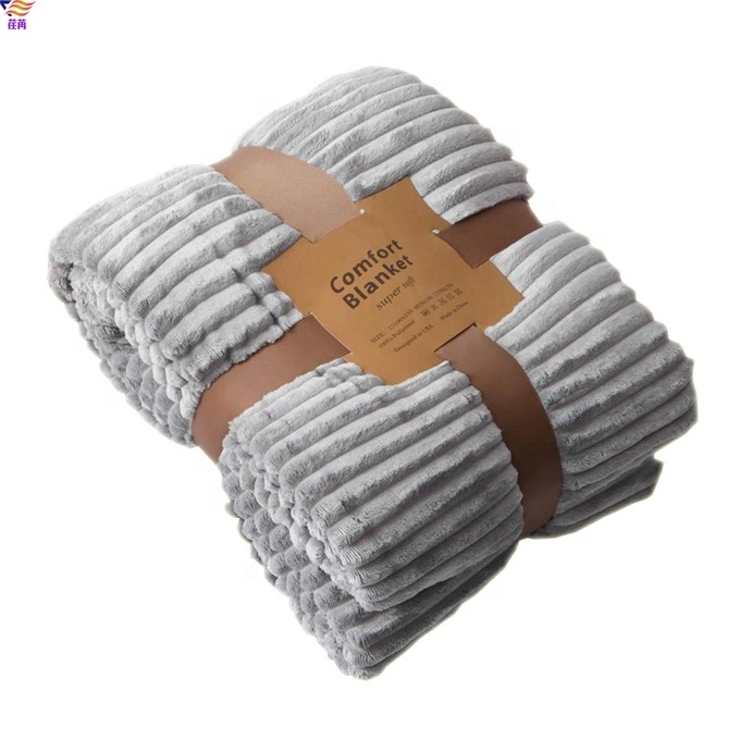 Warm polyester double Layer three-dimensional Stripe flannel sherpa fleece throw blanket