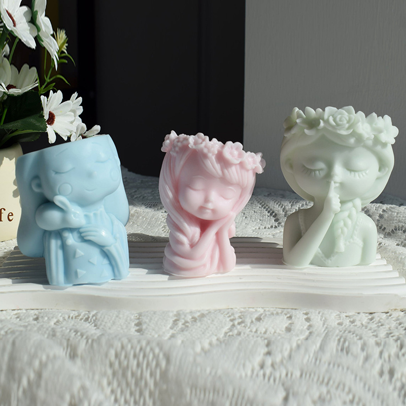 3D Beautiful Girl Head Concrete Plaster Flower Pot Silicone Mold Succulent Planter Vase Cement Clay Mold Hot Sale Candle Mold