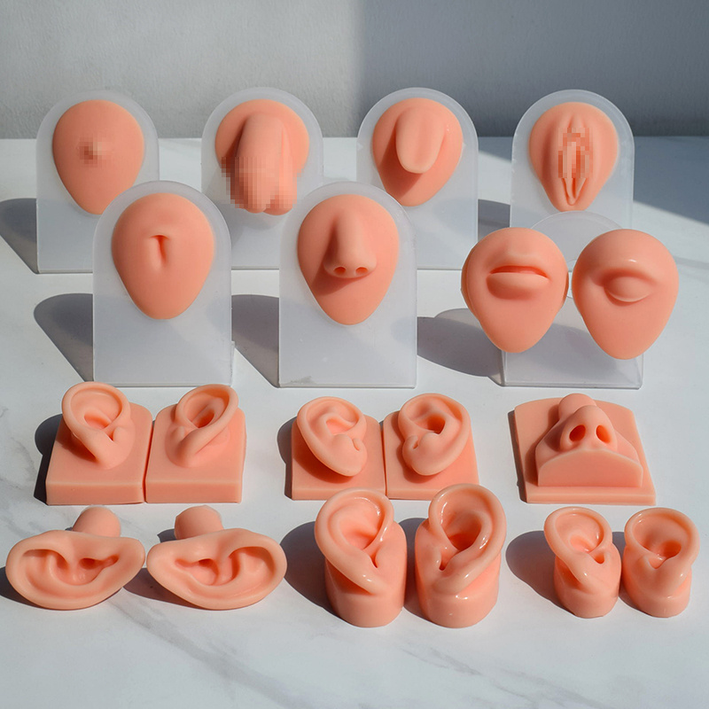 Hot Sale Soft Silicone Ear Model Tattoo Practice Piercing Tools Ear Studs Earring Display Tool Acrylic Display Stand Kit