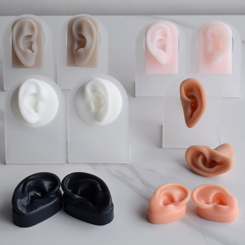 Hot Sale Soft Silicone Ear Model Tattoo Practice Piercing Tools Ear Studs Earring Display Tool Acrylic Display Stand Kit