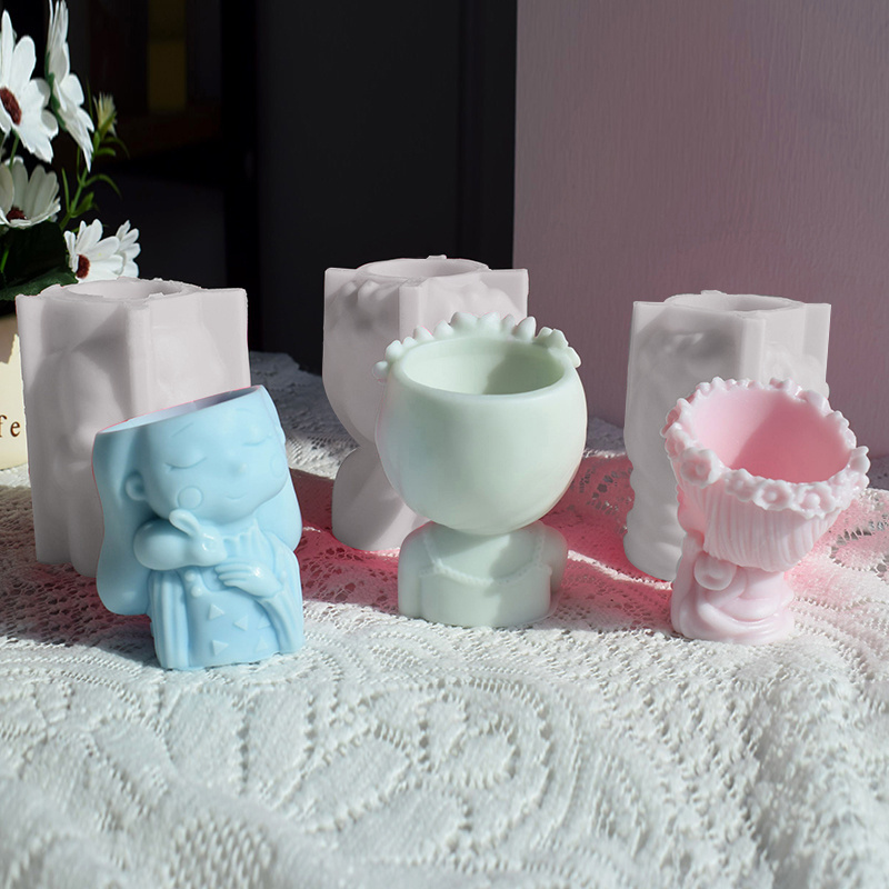 3D Beautiful Girl Head Concrete Plaster Flower Pot Silicone Mold Succulent Planter Vase Cement Clay Mold Hot Sale Candle Mold