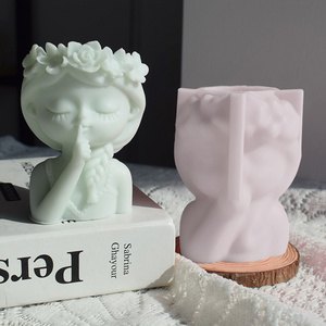 3D Beautiful Girl Head Concrete Plaster Flower Pot Silicone Mold Succulent Planter Vase Cement Clay Mold Hot Sale Candle Mold