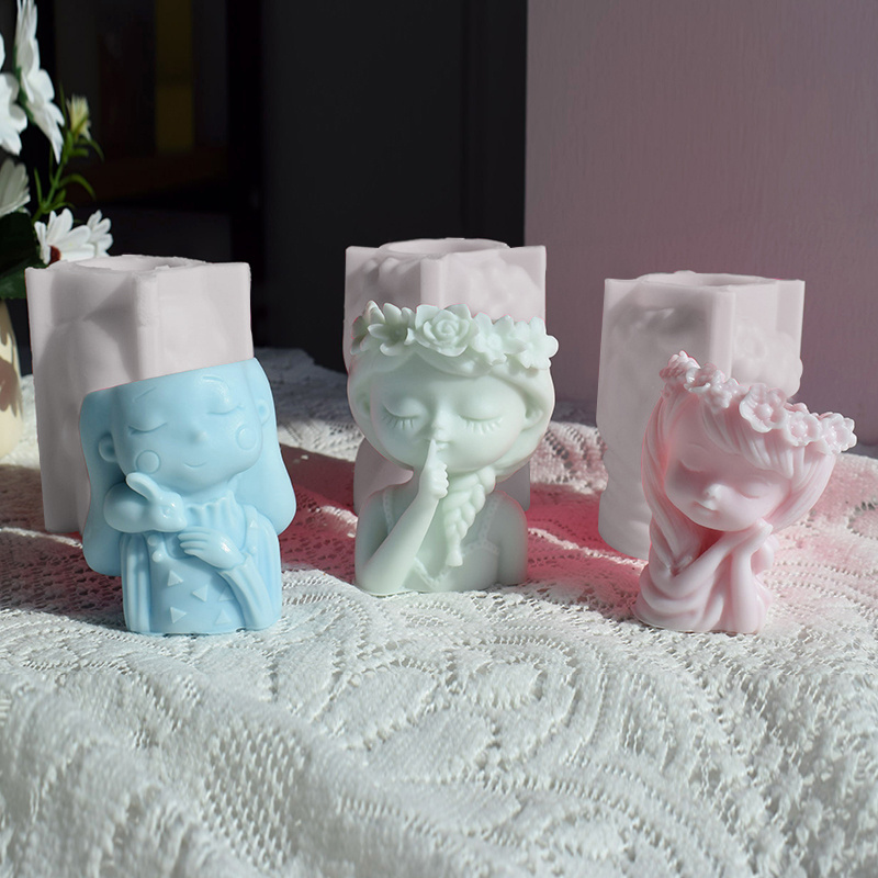 3D Beautiful Girl Head Concrete Plaster Flower Pot Silicone Mold Succulent Planter Vase Cement Clay Mold Hot Sale Candle Mold