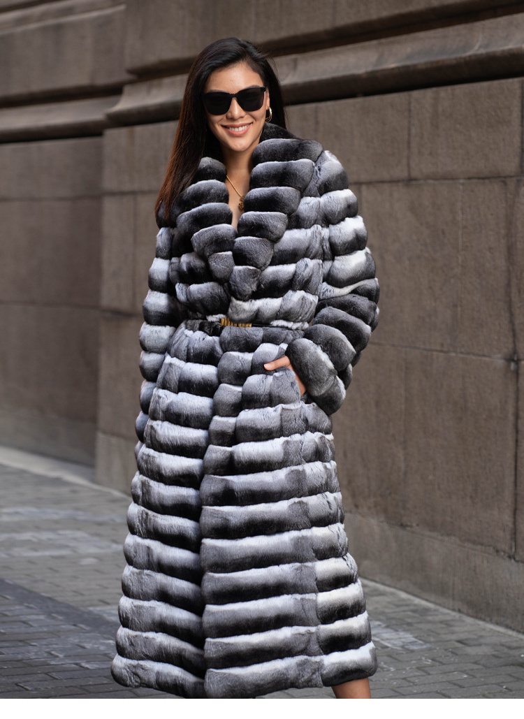 High Quality Top Luxury Extra Long Chinchilla Fur Coat Real Chinchilla Fur Coat For Men And Women