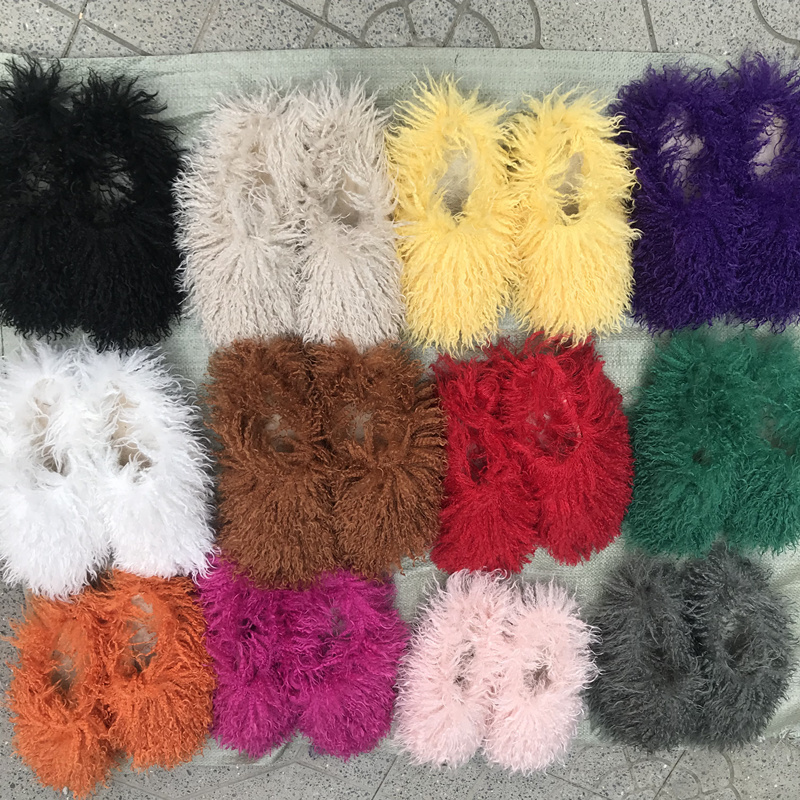 High Quality Flat Bottom Color Long Fur Slide Women's Faux Sheepskin Mongolian Wool Fur Slippers