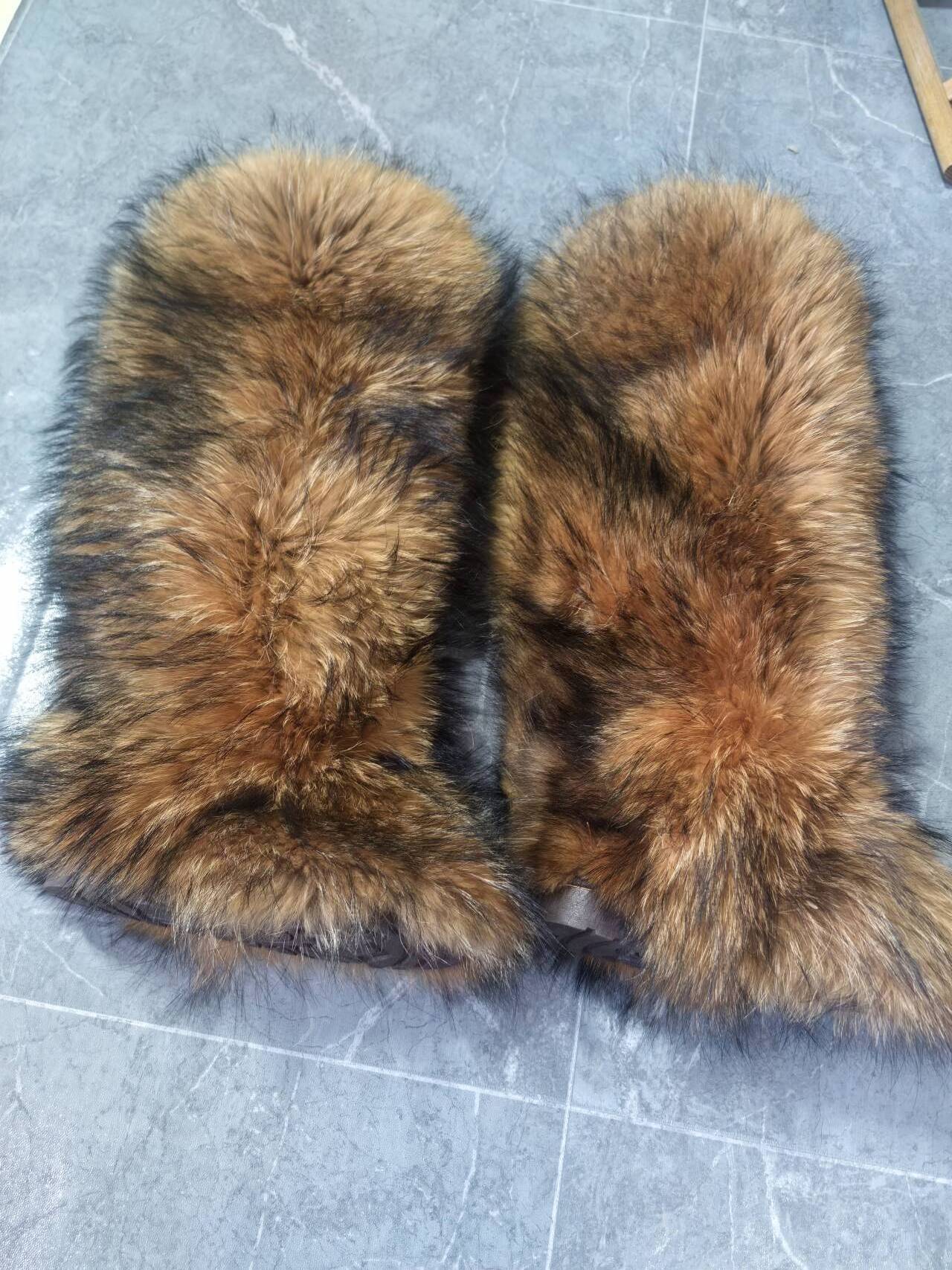 Hot Sell Fashion Plus Size Warm Furry Real Raccoon Fur Women Shoes Snow Boots