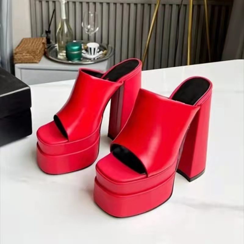 High Quality Summer Large Size Open Toe Clip Toe Sandals Ladies High Heel Slides Slipper