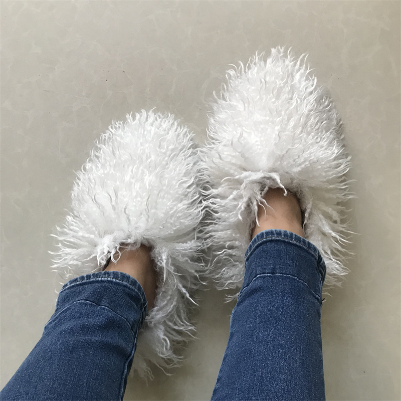 High Quality Flat Bottom Color Long Fur Slide Women's Faux Sheepskin Mongolian Wool Fur Slippers