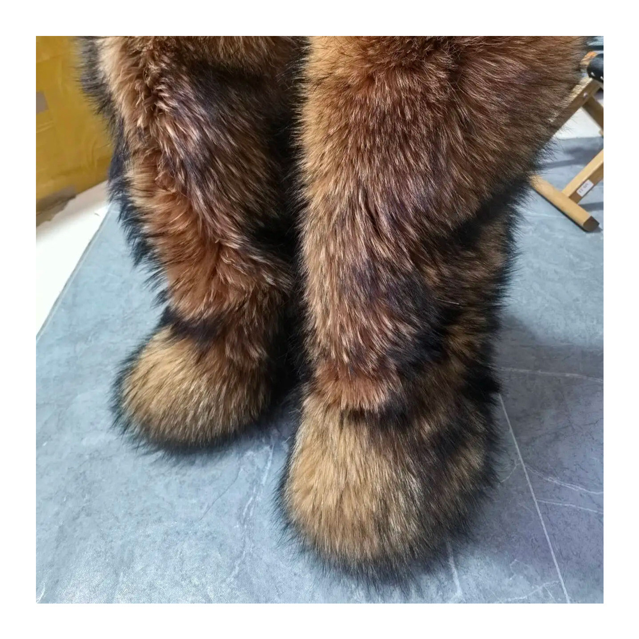 Hot Sell Fashion Plus Size Warm Furry Real Raccoon Fur Women Shoes Snow Boots