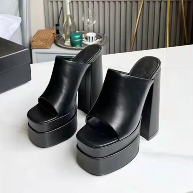 High Quality Summer Large Size Open Toe Clip Toe Sandals Ladies High Heel Slides Slipper