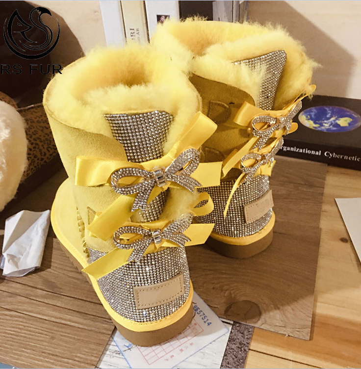 Wholesale fashion ladies kids women winter snow ribbon fur boots with bows 2020