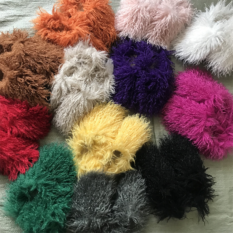 Customized Solid Color Winter Women's Fluffy Flat Faux Mongolian Sheepskin Fur Slippers