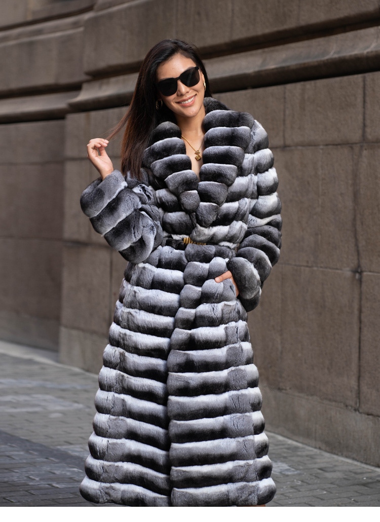 High Quality Top Luxury Extra Long Chinchilla Fur Coat Real Chinchilla Fur Coat For Men And Women