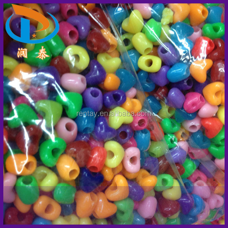 High Discount 12mm Mixed Color Heart Shape Plastic Opaque Jewelry Loose Acrylic Pony Beads