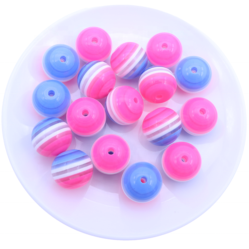 New Arrival 20mm Blue Red White Flag Round Fashion Bubblegum Striped Resin Chunky Beads for Jewelry Loose Necklace Making