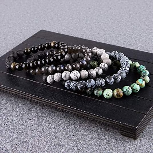 New Fashion Gemstone Beads Lava Healing Natural Stone Essential Oil Diffuser Beads Elastic Bracelet Men Women