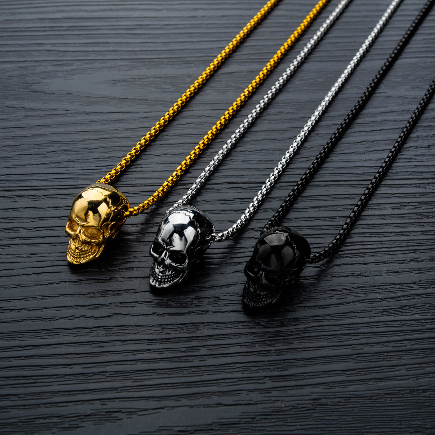 Wholesale Titanium Stainless Steel Jewelry Punk Skull Skeleton Casting Pendant Gold Plated Men's Necklace