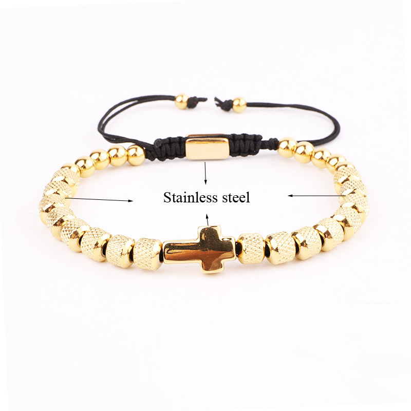 High Quality New Design Stainless Steel Beads Cross Charm Customized Logo Macrame Men Friendship Bracelet