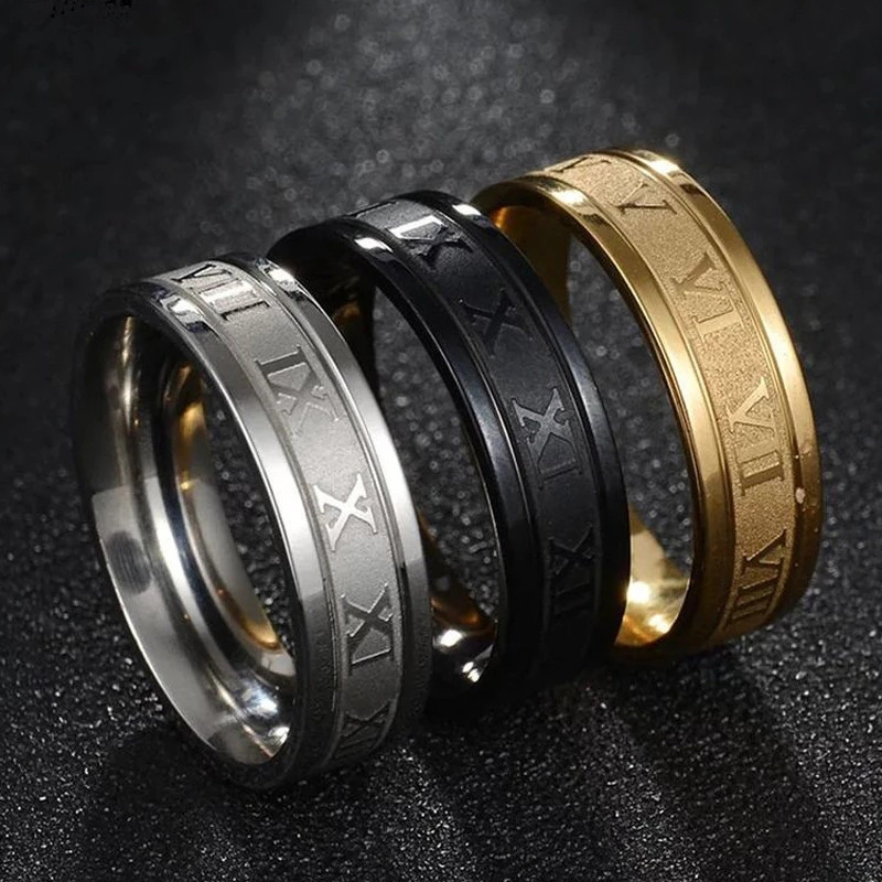 Hot Selling Simple Design Titanium Stainless Steel Roman Numbers Ring Punk For Men Women