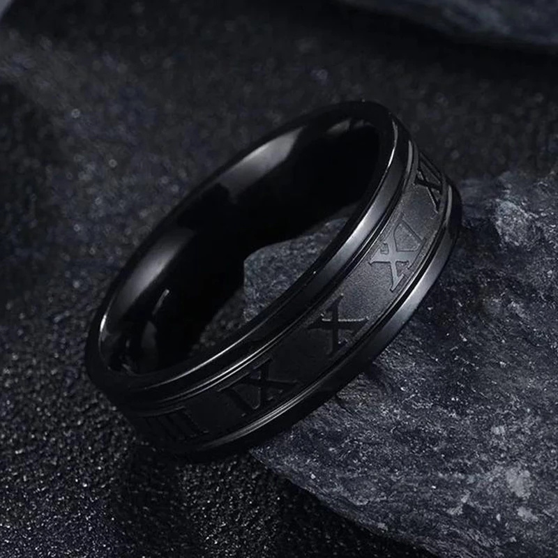 Hot Selling Simple Design Titanium Stainless Steel Roman Numbers Ring Punk For Men Women