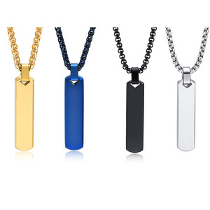 New Unique Simple Design Titanium Stainless Steel Cube Strip Geometry Pendant Necklace Men PN-1676