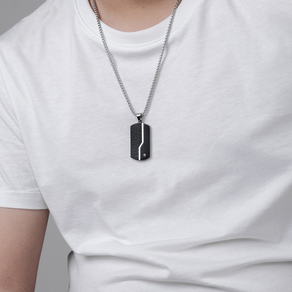 New Unique Hip-Hop Design Titanium Stainless Steel Black Crack Pendant Necklace Men Fashion Jewelry