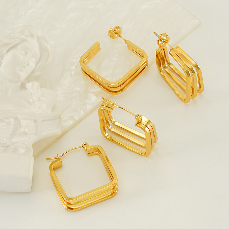 Sample Vintage Designer 18K Gold Plated Stainless Steel Multi Layer Twist Hoop Earrings For Women Jewelry Wholesale Bulk