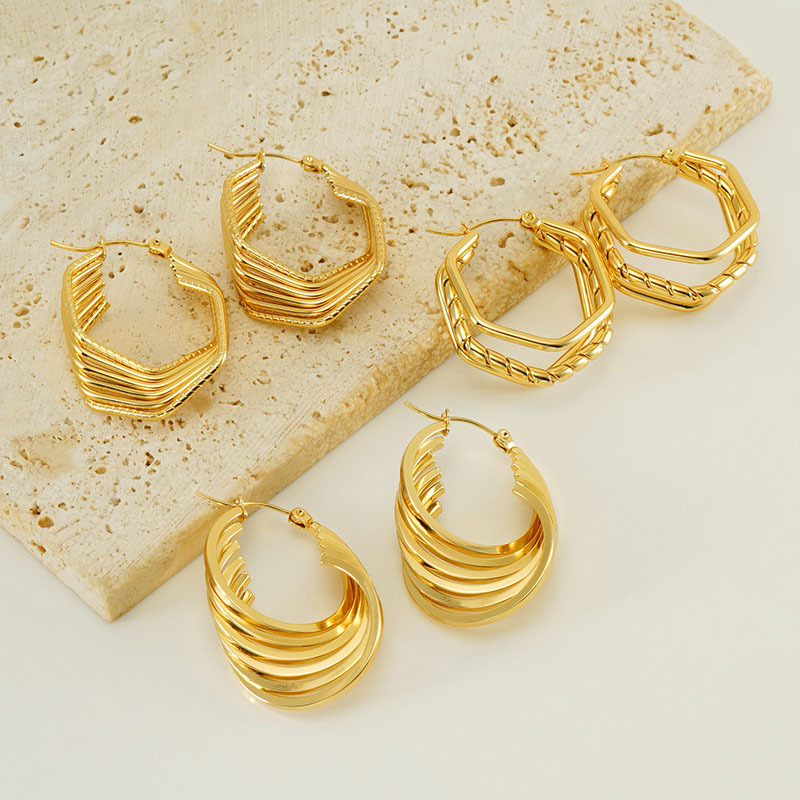 Sample Vintage Designer 18K Gold Plated Stainless Steel Multi Layer Twist Hoop Earrings For Women Jewelry Wholesale Bulk