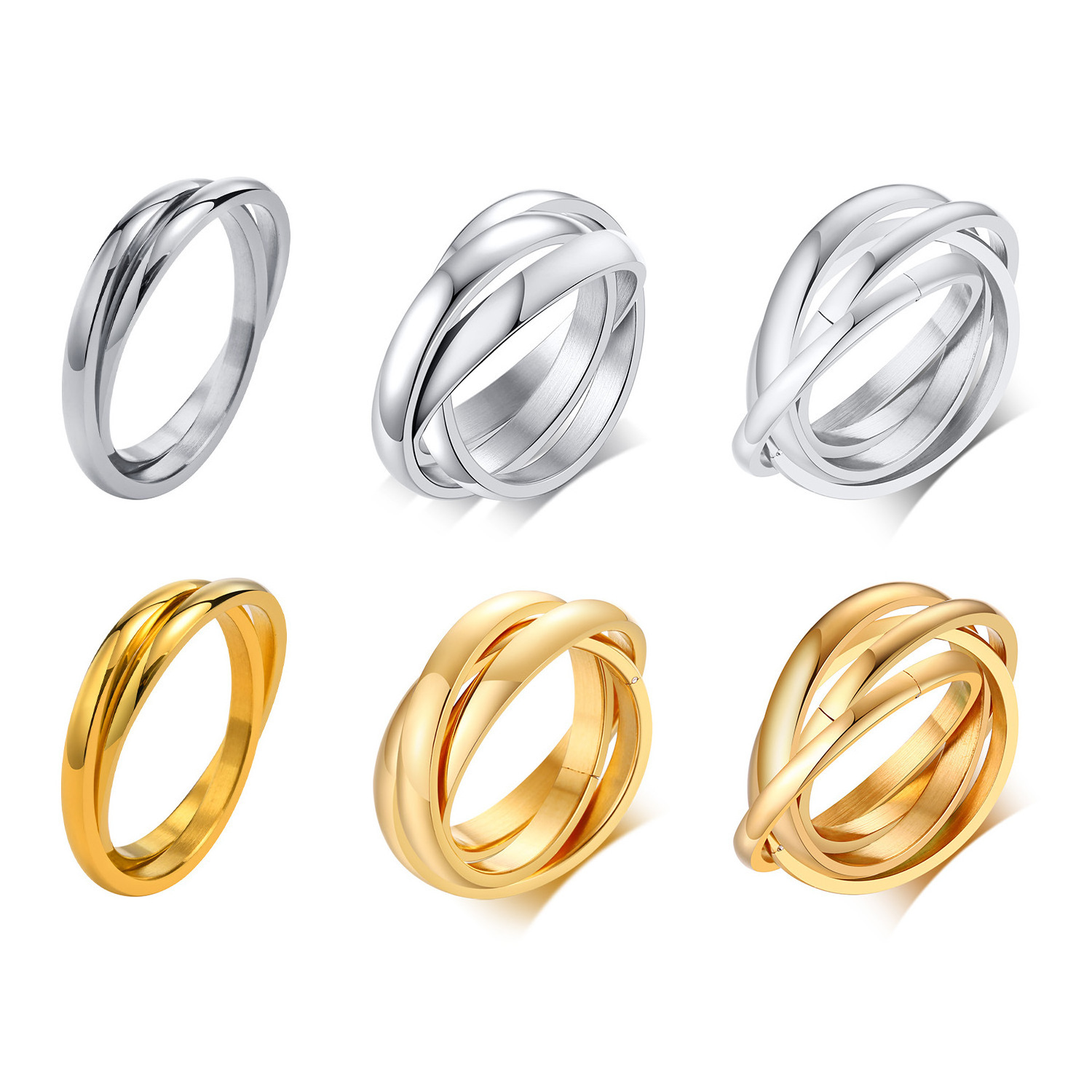 Personality Simple Design Multi Color Stainless Steel 18K Gold Plated Triple Ring for Women Men Fashion Jewelry R-054