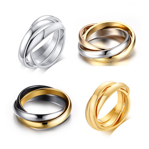 Personality Simple Design Multi Color Stainless Steel 18K Gold Plated Triple Ring for Women Men Fashion Jewelry R-054