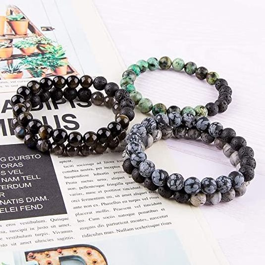 New Fashion Gemstone Beads Lava Healing Natural Stone Essential Oil Diffuser Beads Elastic Bracelet Men Women