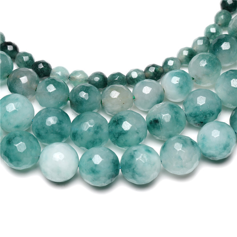 Wholesale Natural Stone Faceted Green Leaf Chalcedony Jade Loose Round Beads For Jewelry Necklace Bracelet Making