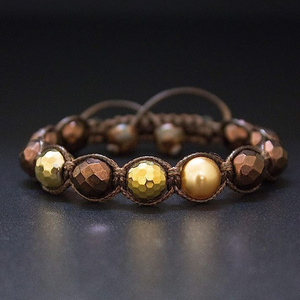 New Design Natural Stone Chocolate Bronze Faceted Czech Class Bead Gold Hematite Adjustable Bracelet Women Men JBS12473