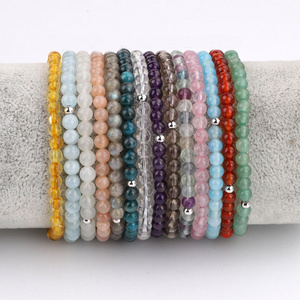 High Quality 4mm Natural Semi-precious Stone 925 Sterling Silver Beads Elastic Gemstone Bracelet For Women