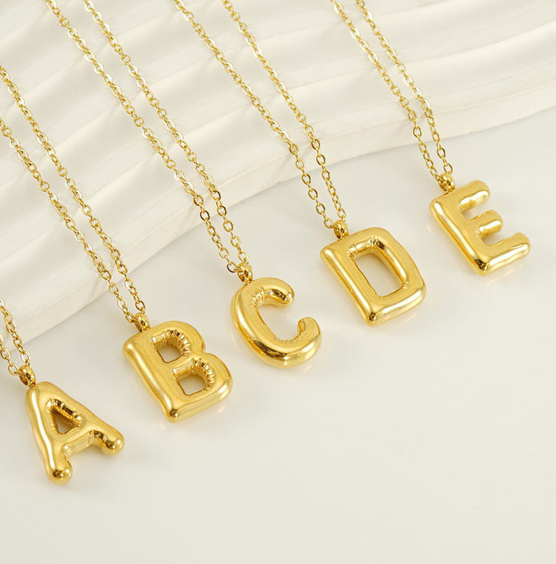 Dainty Alphabet Pendant 18K Gold Stainless Steel Initial Necklace Name Personalized Bubble Letter Necklace for Women Men