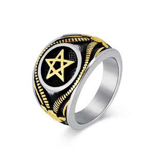 Men Stainless Steel Illuminati Satanic Pagan Pentagram Ring Size 7-13 Fashion Jewelry Rings Factory Wholesale