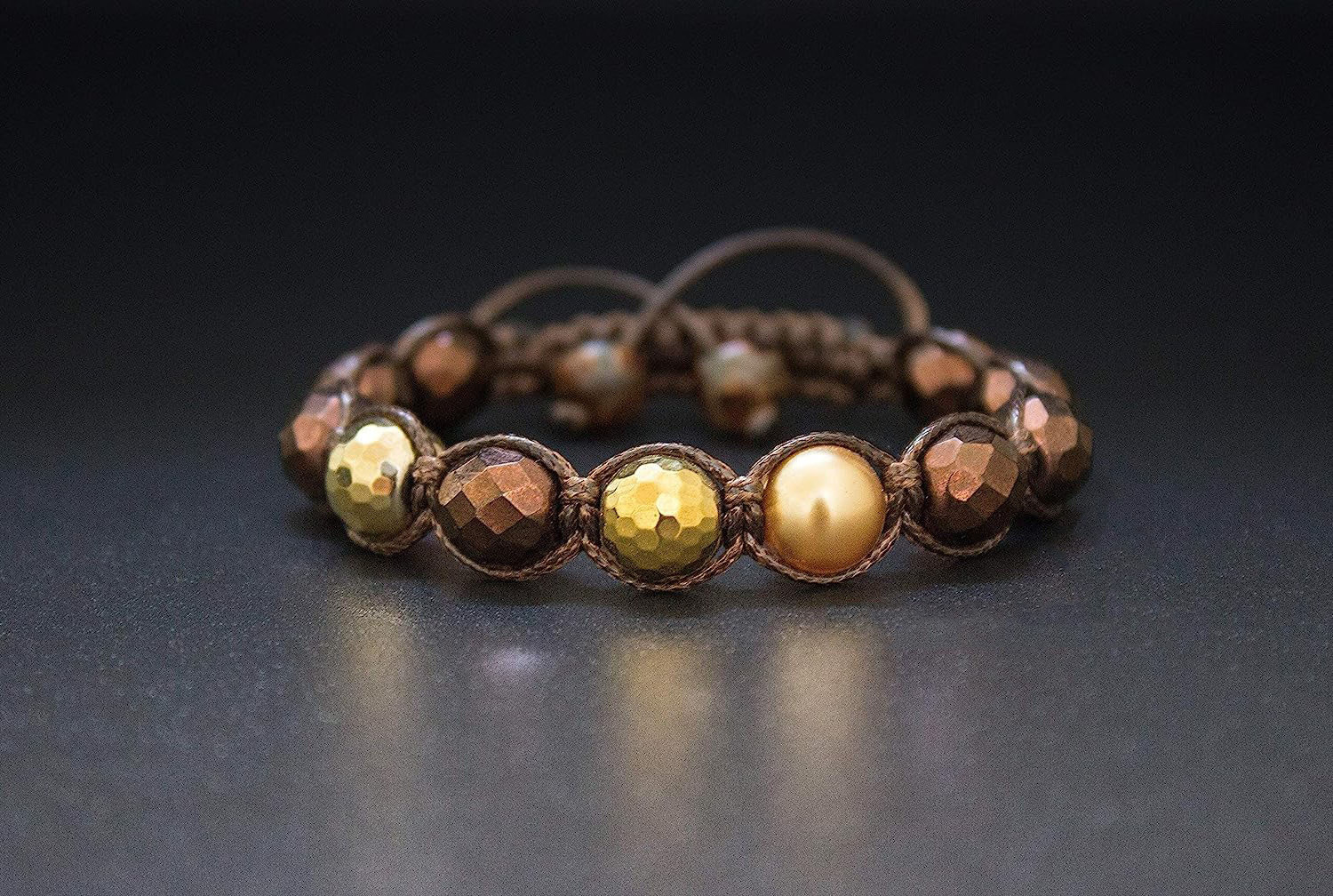 New Design Natural Stone Chocolate Bronze Faceted Czech Class Bead Gold Hematite Adjustable Bracelet Women Men JBS12473