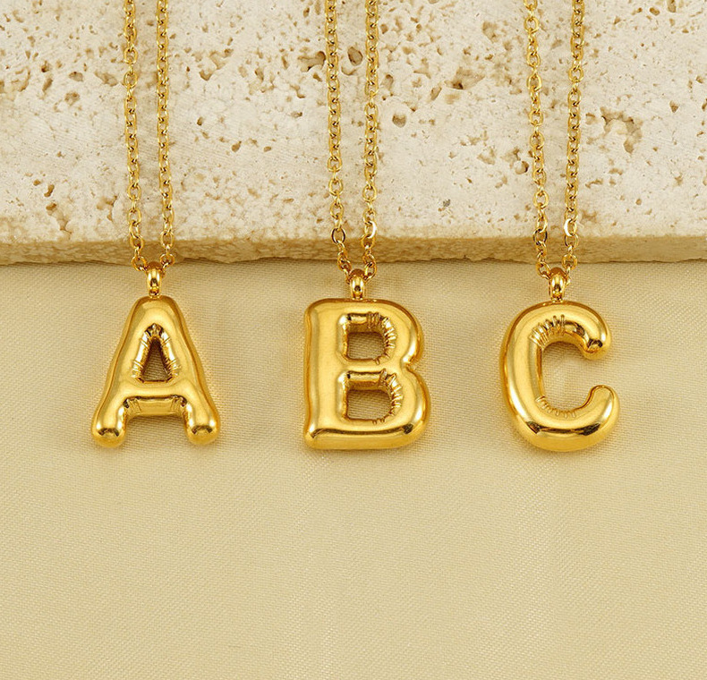 Dainty Alphabet Pendant 18K Gold Stainless Steel Initial Necklace Name Personalized Bubble Letter Necklace for Women Men