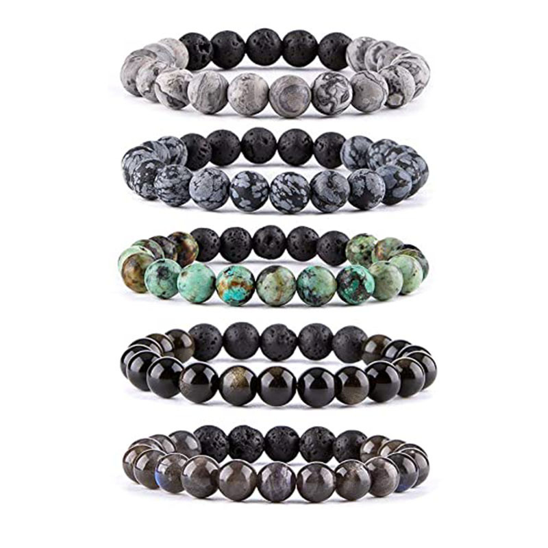 New Fashion Gemstone Beads Lava Healing Natural Stone Essential Oil Diffuser Beads Elastic Bracelet Men Women