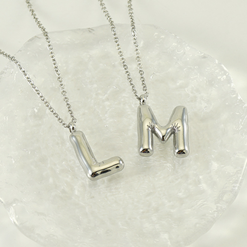 Dainty Alphabet Pendant 18K Gold Stainless Steel Initial Necklace Name Personalized Bubble Letter Necklace for Women Men