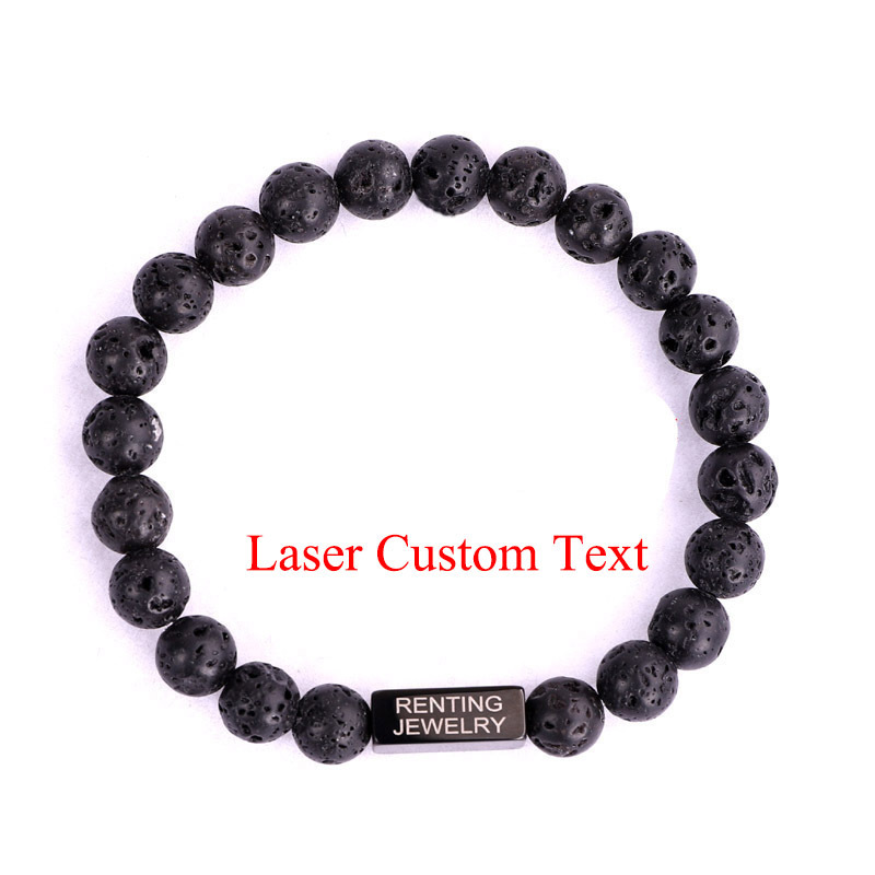 Renting Jewelry Making Custom Text Engrave Logo Stainless Steel Charm Natural Stone Beads Bracelet For Men