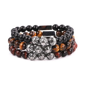 High Quality Custom Logo Elastic Bracelet Gemstone Stainless Steel Bali Beads Natural Stone Men Bracelet JBS10867