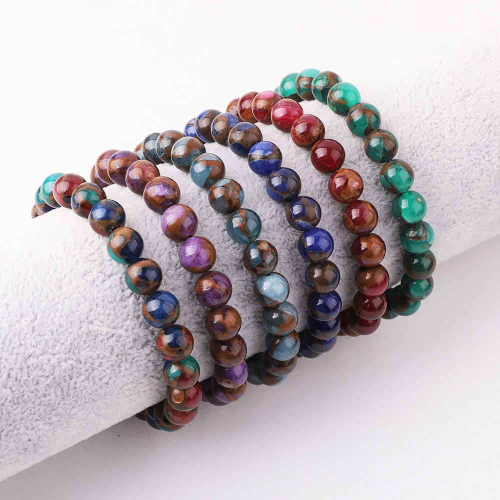 High Quality Natural Stone Bracelet Golden Cloisonne Agate Elastic Bracelet Women JBS12645