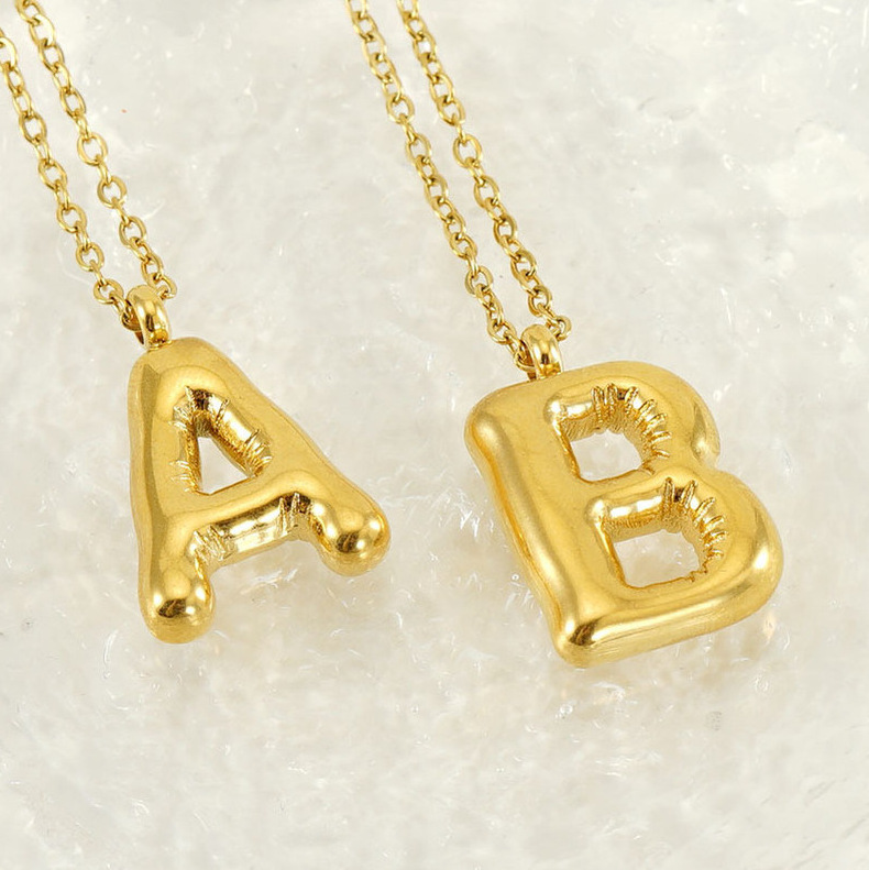 Dainty Alphabet Pendant 18K Gold Stainless Steel Initial Necklace Name Personalized Bubble Letter Necklace for Women Men